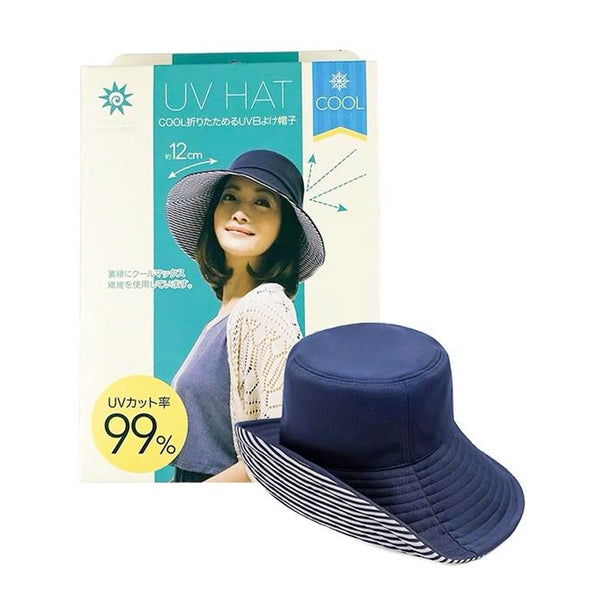 NEEDS UVCUT可折叠防UV遮阳帽蓝×白条纹12CM